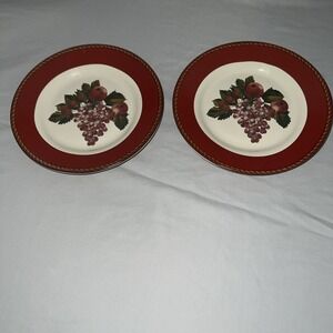 2 RAYMOND WAITES Cornucopia Rimmed Salad Plates Christmas